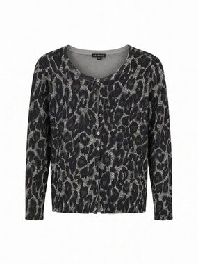 George Black Gray Leopard Print Cardigan M